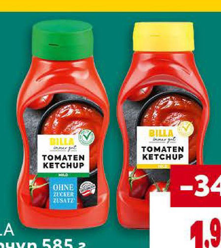 BILLA Кетчуп 585 г или кетчуп без добавена захар 560 г