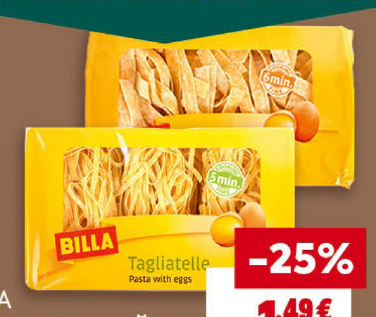 BILLA Тагиателе с яйца или папардели с яйца