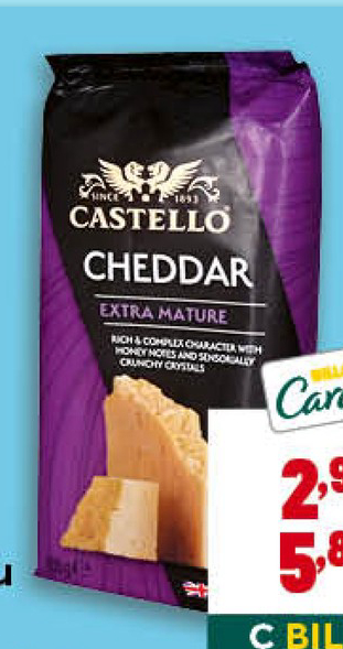 CASTELLO Английски чедър 200 г Цена без BILLA Card 4,09 € / 8,00 лв.