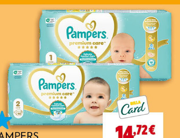 PAMPERS Бебешки пелени Premium Размер 1 или 2 46 - 52 бр. в опаковка 1 опаковка